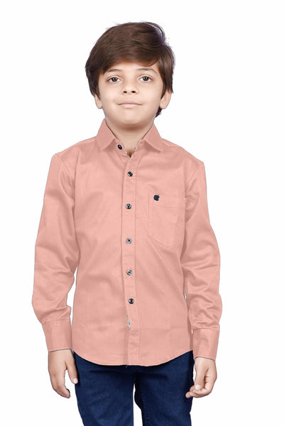 Cotton Fullsleeve Casual Plain Peach Shirt for Kid's