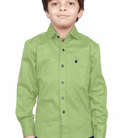 Cotton Fullsleeve Casual Plain Pista Green Shirt for Kid's