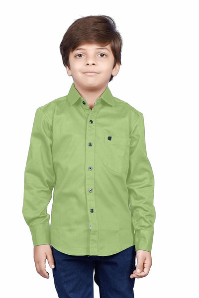 Cotton Fullsleeve Casual Plain Pista Green Shirt for Kid's