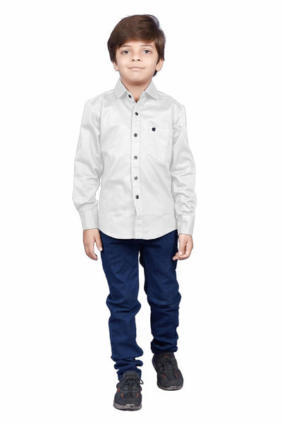 Cotton Fullsleeve Casual Plain White Shirt for Kid's