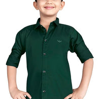 Boy's Kids Cotton Dark Green Shirt