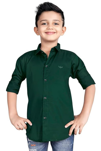 Boy's Kids Cotton Dark Green Shirt