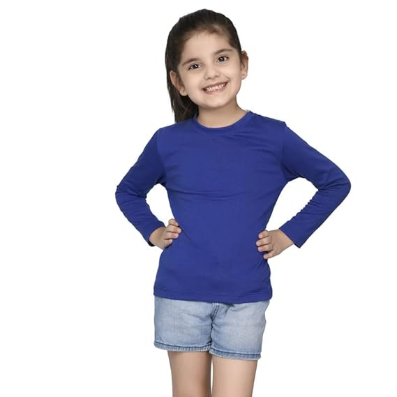 Girls Blue Solid Color Tshirt