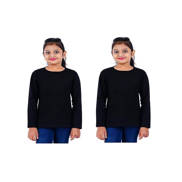 Pack of 2 Cotton Girls Solid Full Sleeve Cotton T Shirt