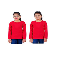 Pack of 2 Red Cotton Girls Full Sleeve Cotton T Shirt