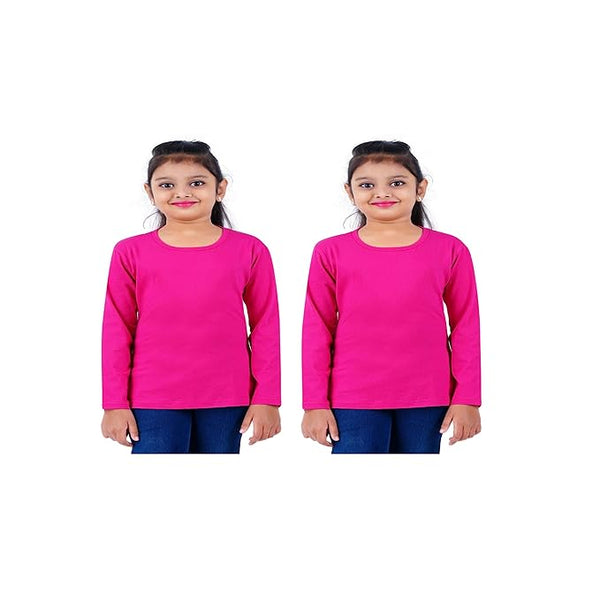 Pack of 2 Pink Cotton Girls Full Sleeve Cotton T Shirt