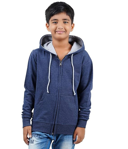 Blue Melange Hooded Solid Boys Sweatshirt