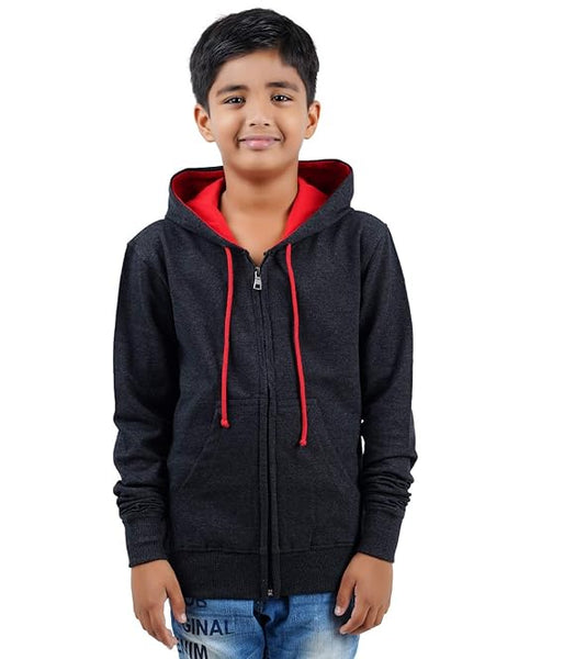 Charcoal Melange Hooded Solid Boys Sweatshirt