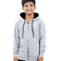 Grey Melange Hooded Solid Boys Sweatshirt