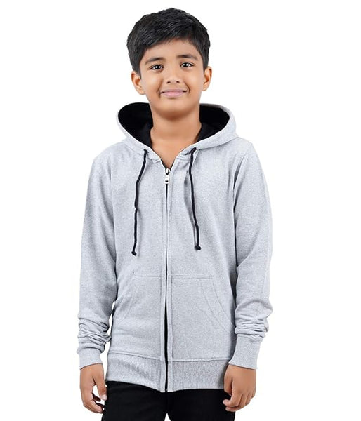 Grey Melange Hooded Solid Boys Sweatshirt