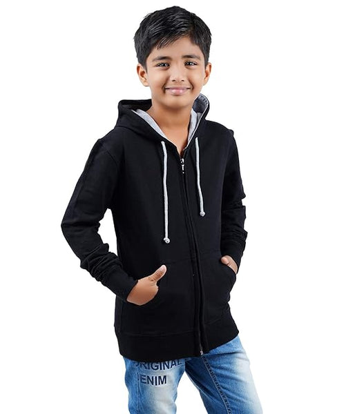 Black Melange Hooded Solid Boys Sweatshirt