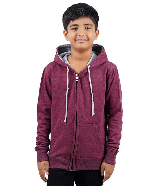 Red Melange Hooded Solid Boys Sweatshirt