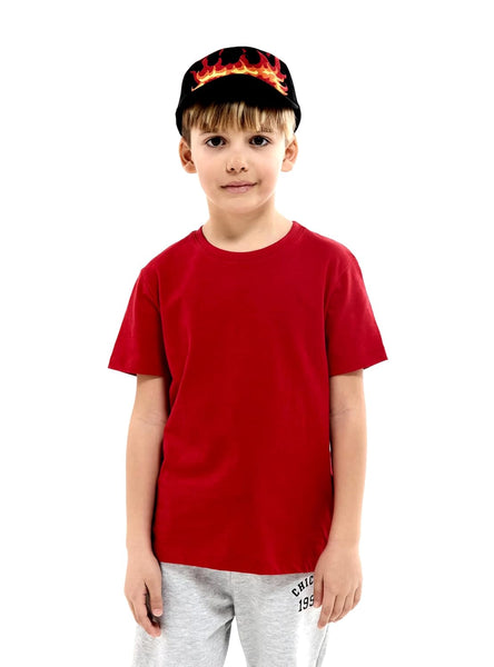 Red Round Neck Half Sleeve Kids Boys T-Shirt