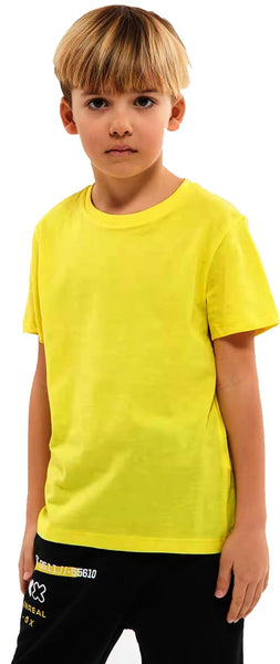 Yellow Round Neck Half Sleeve Kids Boys T-Shirt