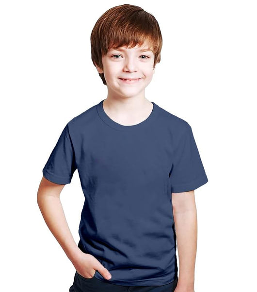 Kids Unisex Round Neck Cotton Navy BlueT-Shirt