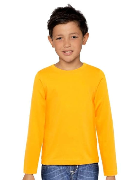 Plain Yellow Cotton Full Sleeve Unisex Kids T-Shirt