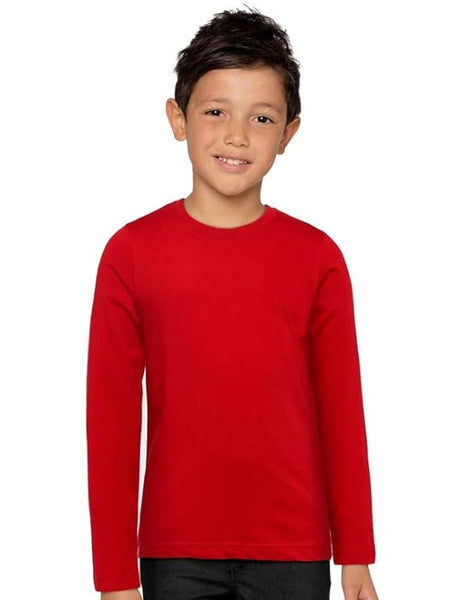 Plain Red Cotton Full Sleeve Unisex Kids T-Shirt