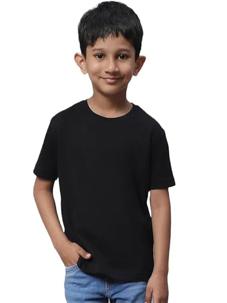 Unisex Boys & Girls Plain Black T-Shirt