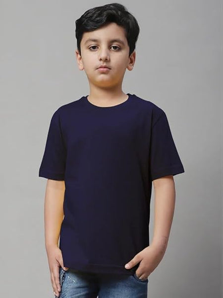 Unisex Boys & Girls Plain Navy Blue T-Shirt