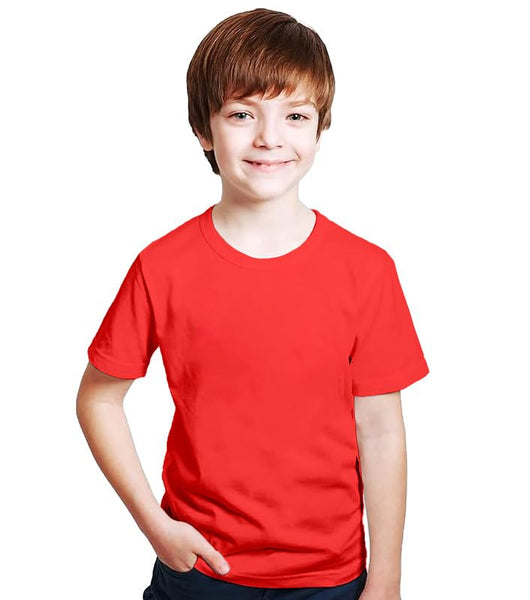 Kids Unisex Round Neck Cotton Red T-Shirt