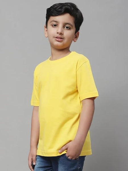 Unisex Boys & Girls Plain Yellow T-Shirt