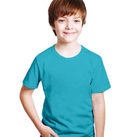 Kids Unisex Round Neck Cotton Aqua Blue T-Shirt