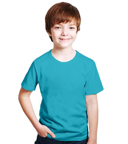 Kids Unisex Round Neck Cotton Aqua Blue T-Shirt