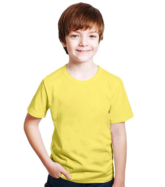 Kids Unisex Round Neck Cotton Light Yellow T-Shirt