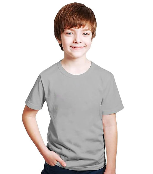 Kids Unisex Round Neck Cotton Light Grey T-Shirt