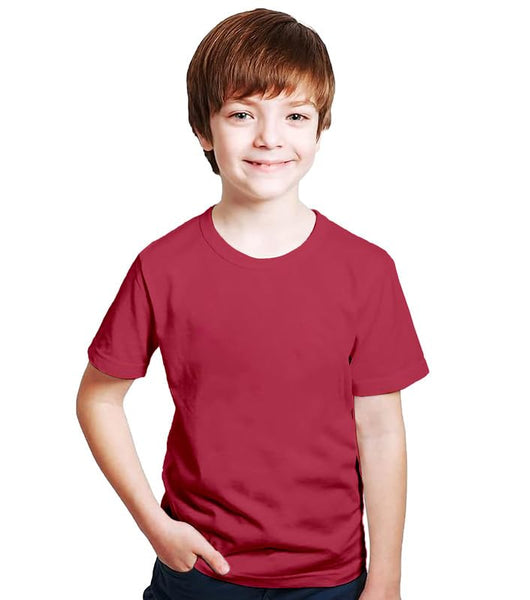 Kids Unisex Round Neck Cotton Maroon T-Shirt