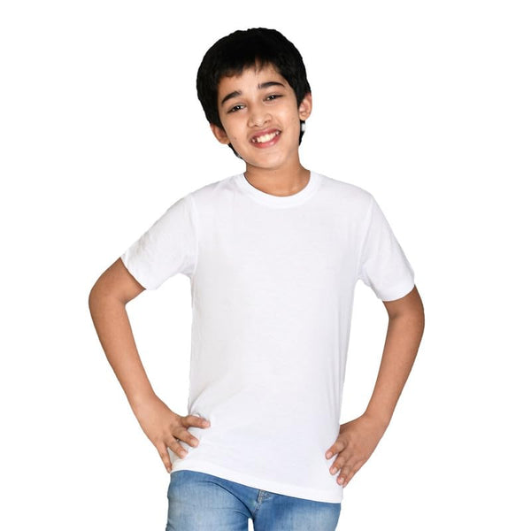 Boys Solid Half Sleeves White T-Shirt