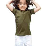 Boys Solid Half Sleeves Olive T-Shirt