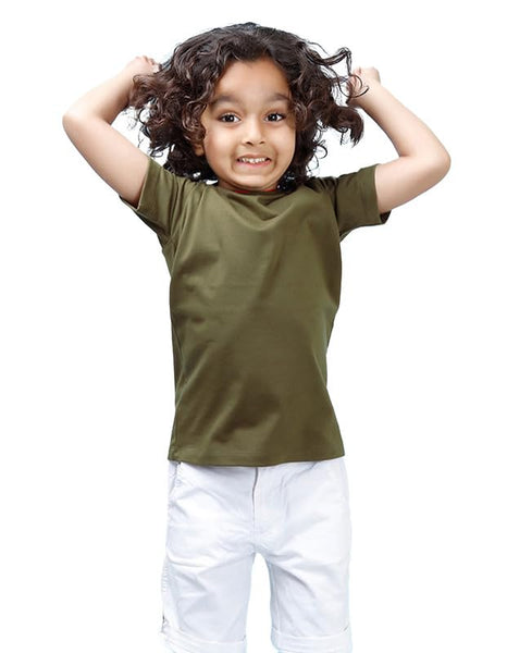 Boys Solid Half Sleeves Olive T-Shirt