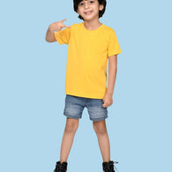 Boys Solid Half Sleeves Yellow T-Shirt