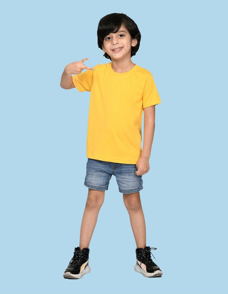 Boys Solid Half Sleeves Yellow T-Shirt