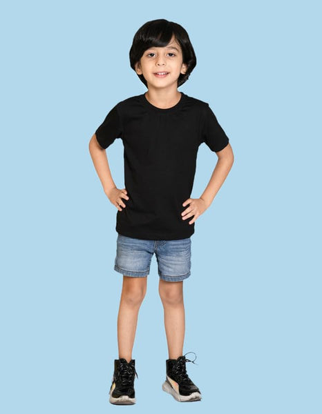 Boys Solid Half Sleeves Black T-Shirt