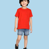 Boys Solid Half Sleeves Red T-Shirt