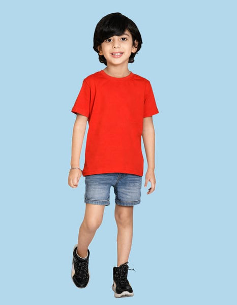 Boys Solid Half Sleeves Red T-Shirt