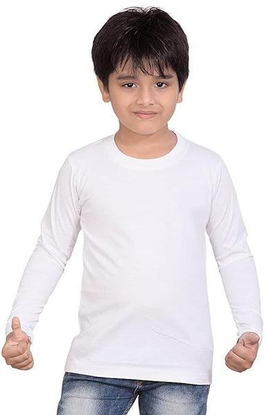 Boys Full Sleeve Premium Cotton White T-Shirts