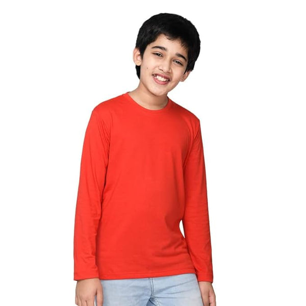 Boys Red Cotton Full Sleeve Solid Tshirt