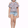 Pretty Stylish Grey Floral Girls Tops & Tunics