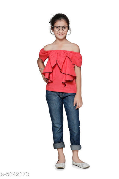 Pretty Stylish Coral  Girls Tops & Tunics