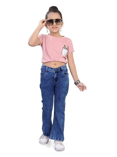 Stylish Blue Kids Bell Bottom Denim Jeans