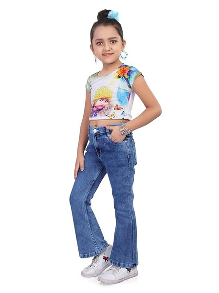 Stylish Denim Blue Kids Bell Bottom Jeans