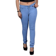 Blue Slim Fit Girls Plain 2 Button Casual Denim Jeans