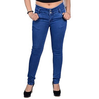 Classy Blue Slim Fit Girls Plain 2 Button Casual Denim Jeans