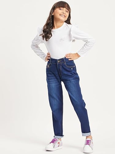 Kids Dark Blue Girls Regular Fit Jeans