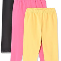 Girls Solid Elasticated Leggings Pack of 3