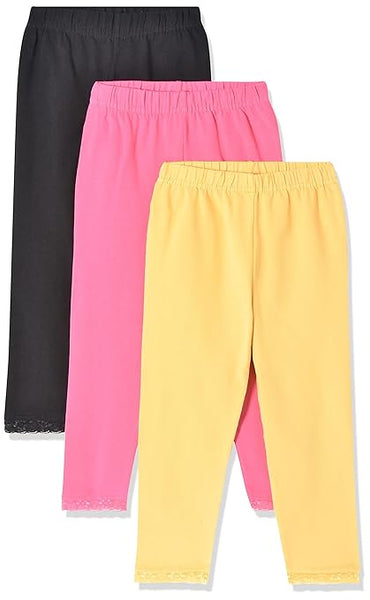 Girls Solid Elasticated Leggings Pack of 3