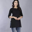 Black Women Cotton 3/4th Sleeve V-neck Short Kurta